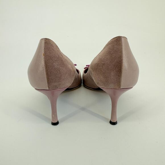 Y2K Gunmetal Italy Heels Size 6.5 EU 37 Pink Purple‎ Kitten Bow Pointed Toe - Picture 5 of 10
